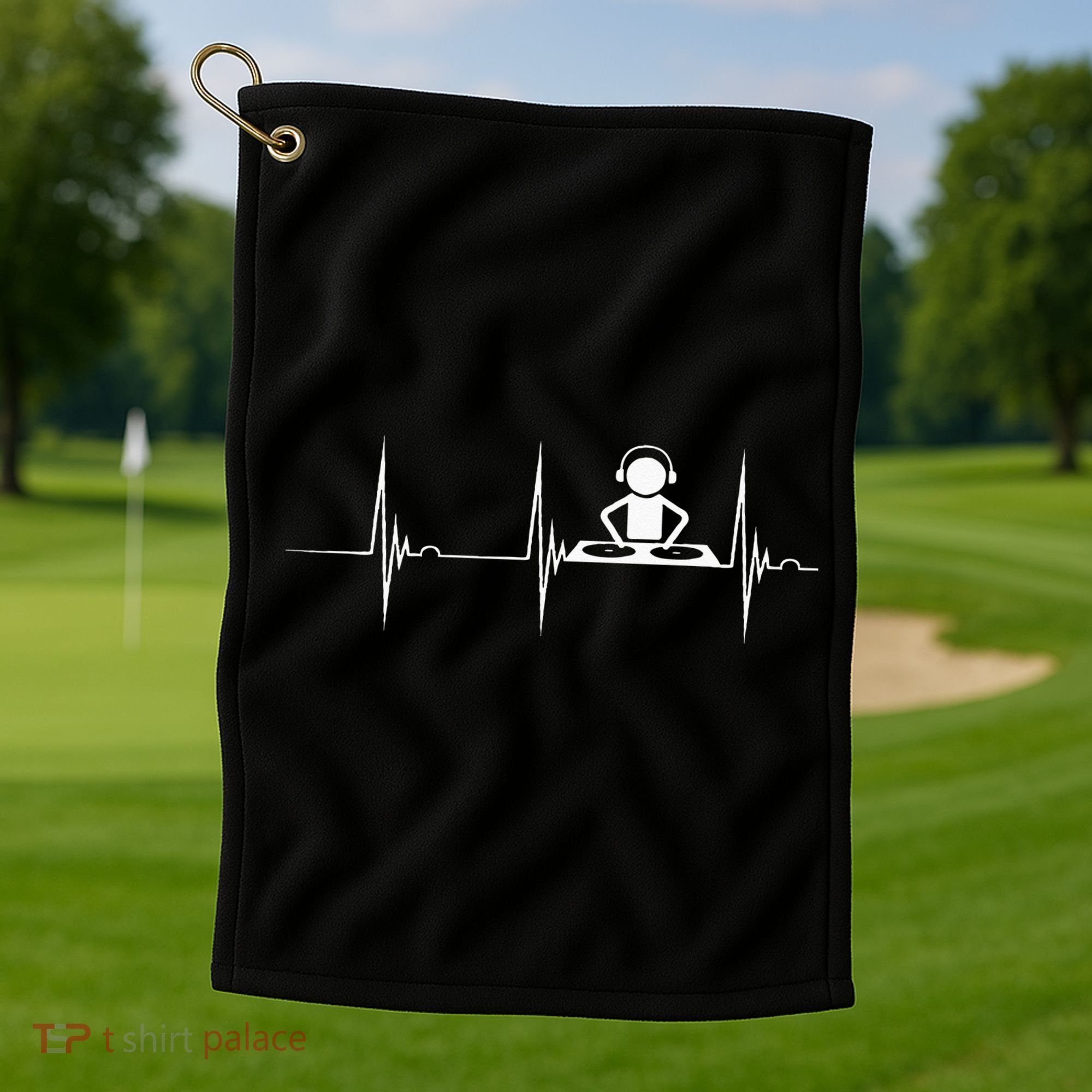 DJ Techno Turntable DJ Heartbeat EKG Pulse Dance Music Golf Towel