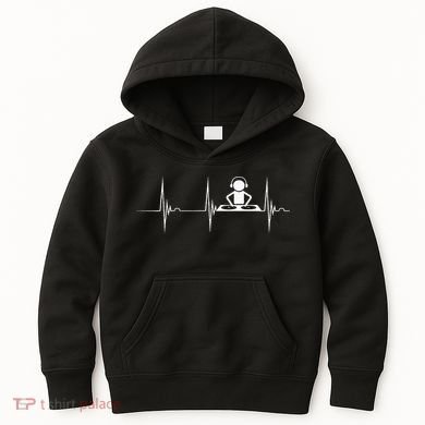 DJ Techno Turntable DJ Heartbeat EKG Pulse Dance Music Kids Hoodie