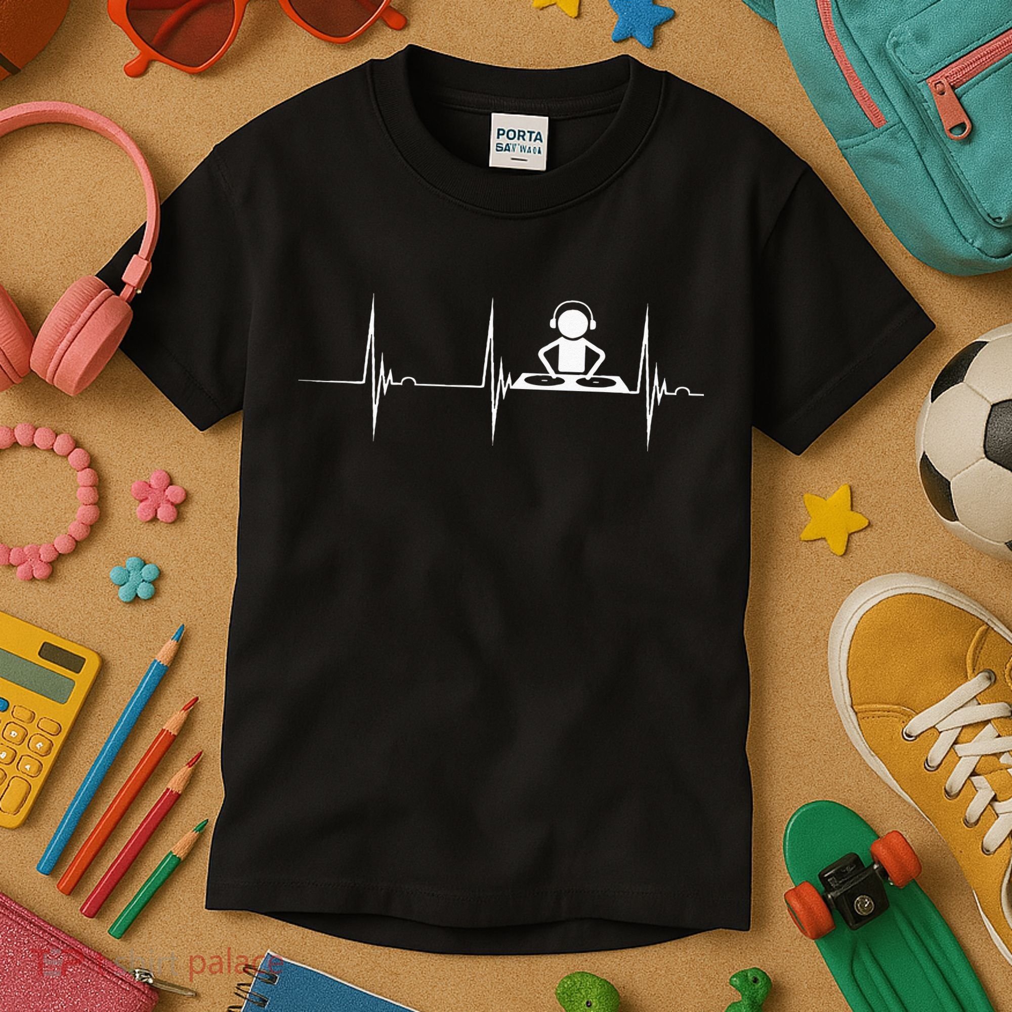 DJ Techno Turntable DJ Heartbeat EKG Pulse Dance Music Kids T-Shirt