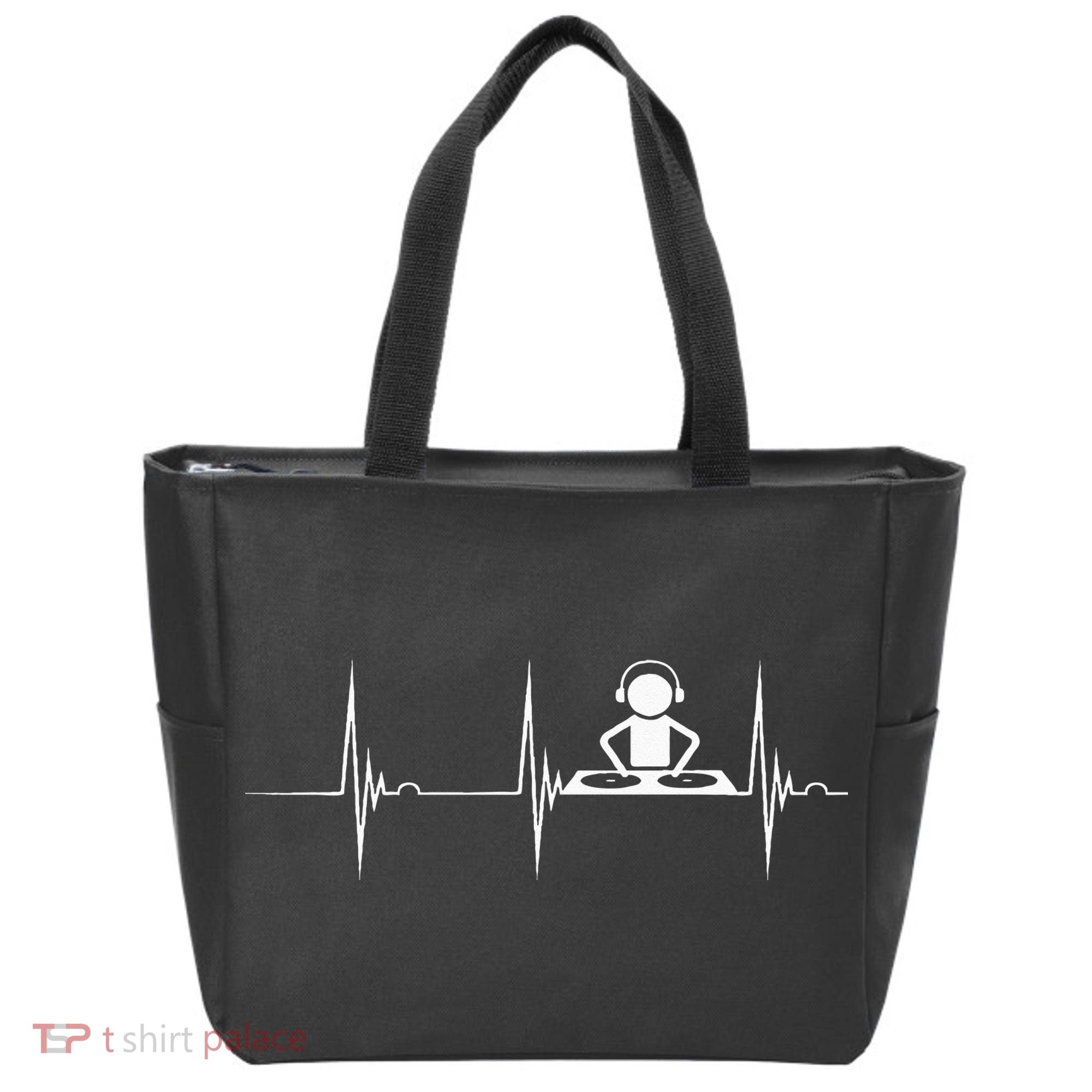 DJ Techno Turntable DJ Heartbeat EKG Pulse Dance Music Tote Bag