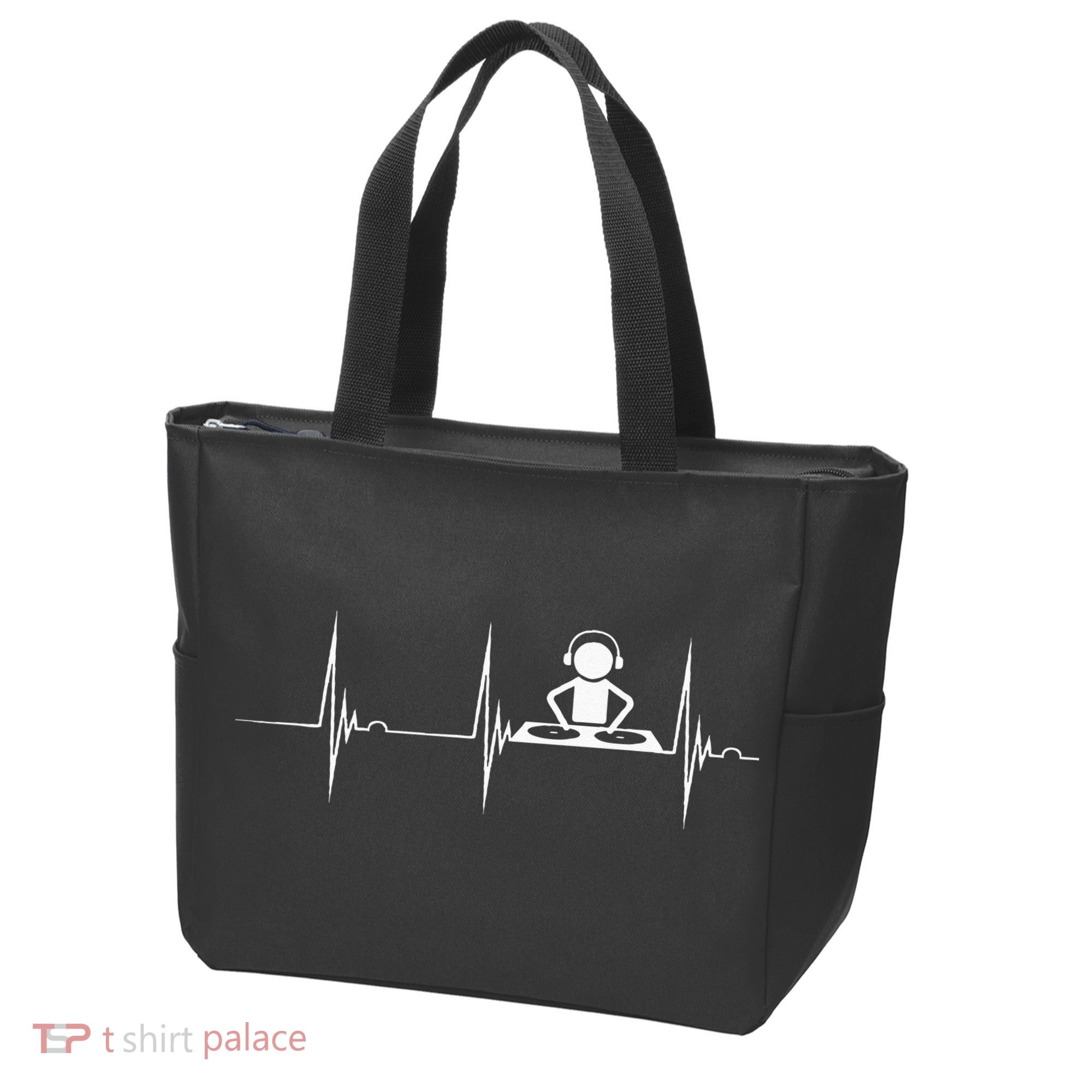 DJ Techno Turntable DJ Heartbeat EKG Pulse Dance Music Tote Bag
