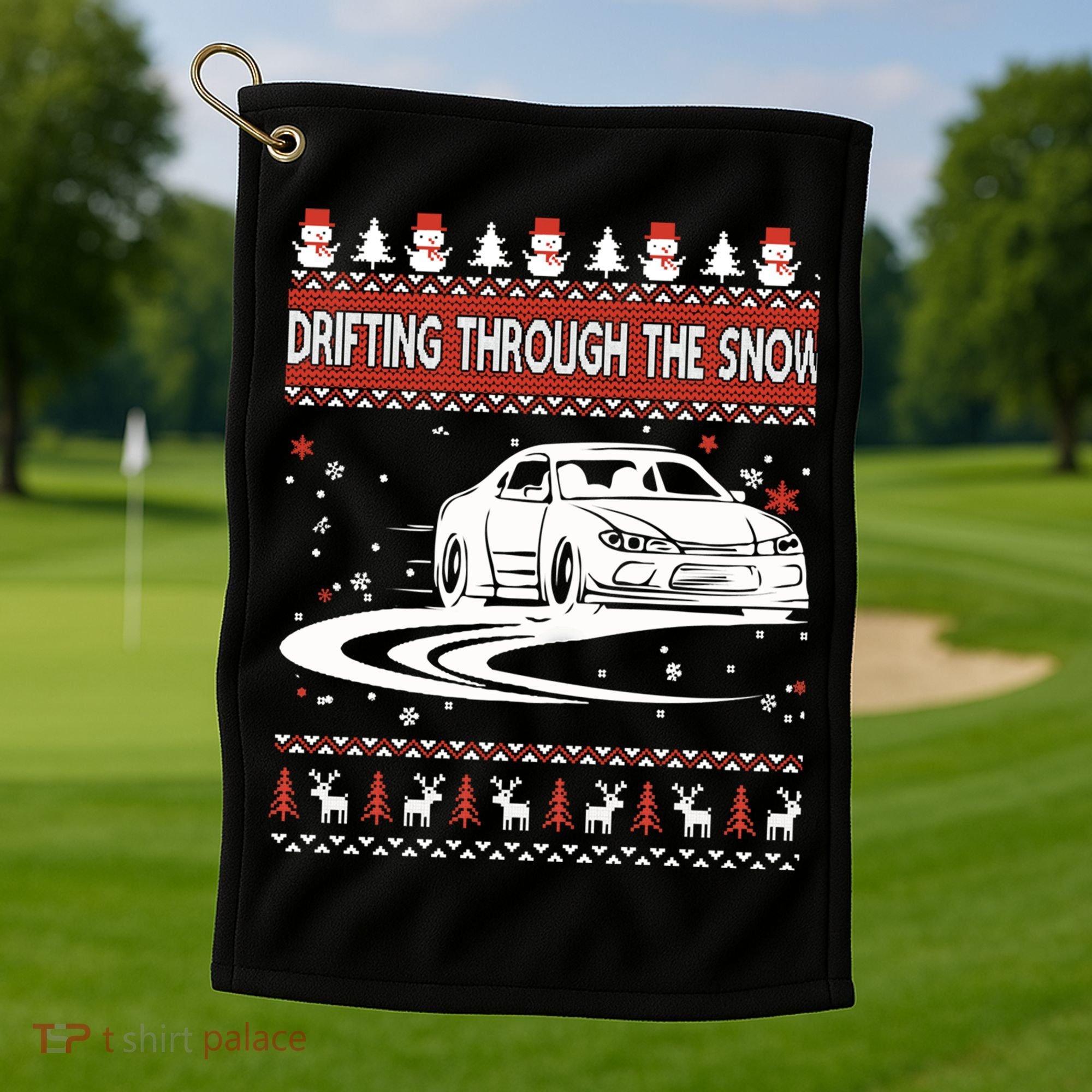 Drifting Through The Snow Ugly Christmas Sweater Classic Gift Golf Towel
