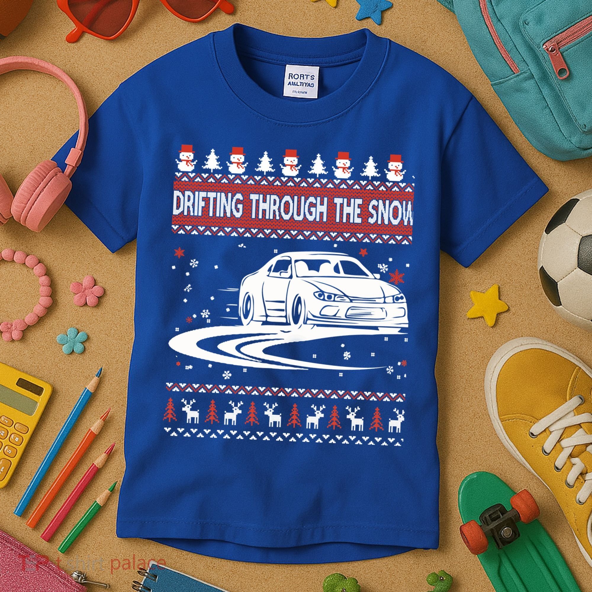 Drifting Through The Snow Ugly Christmas Sweater Classic Gift Kids T-Shirt