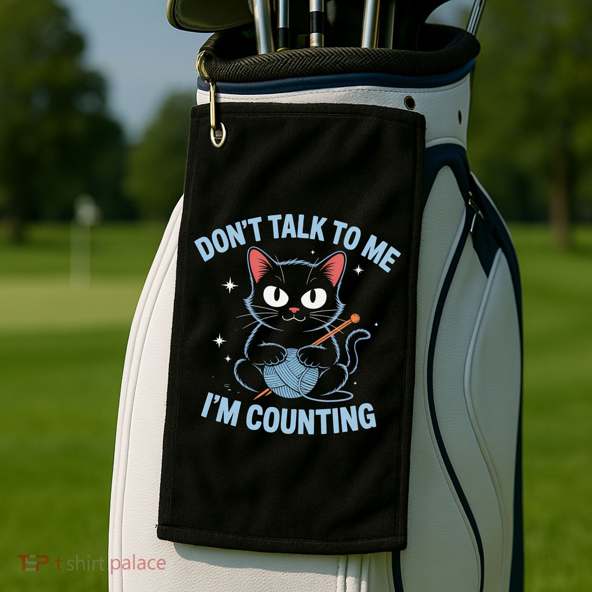 Dont Talk To Me Im Counting Crocheting Cat Golf Towel