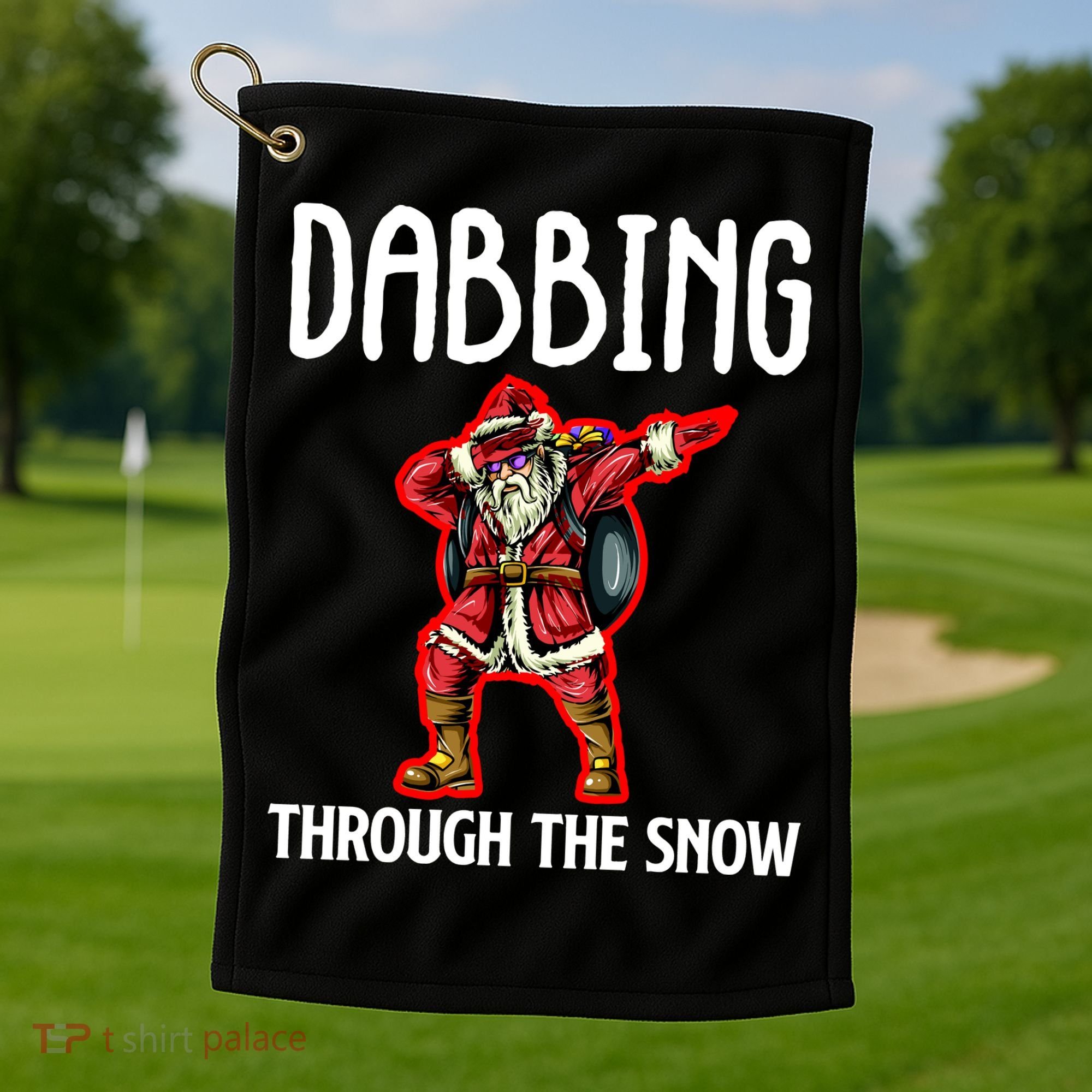 Dabbing Through The Snow Funny Santa Claus Dancing Golf Towel