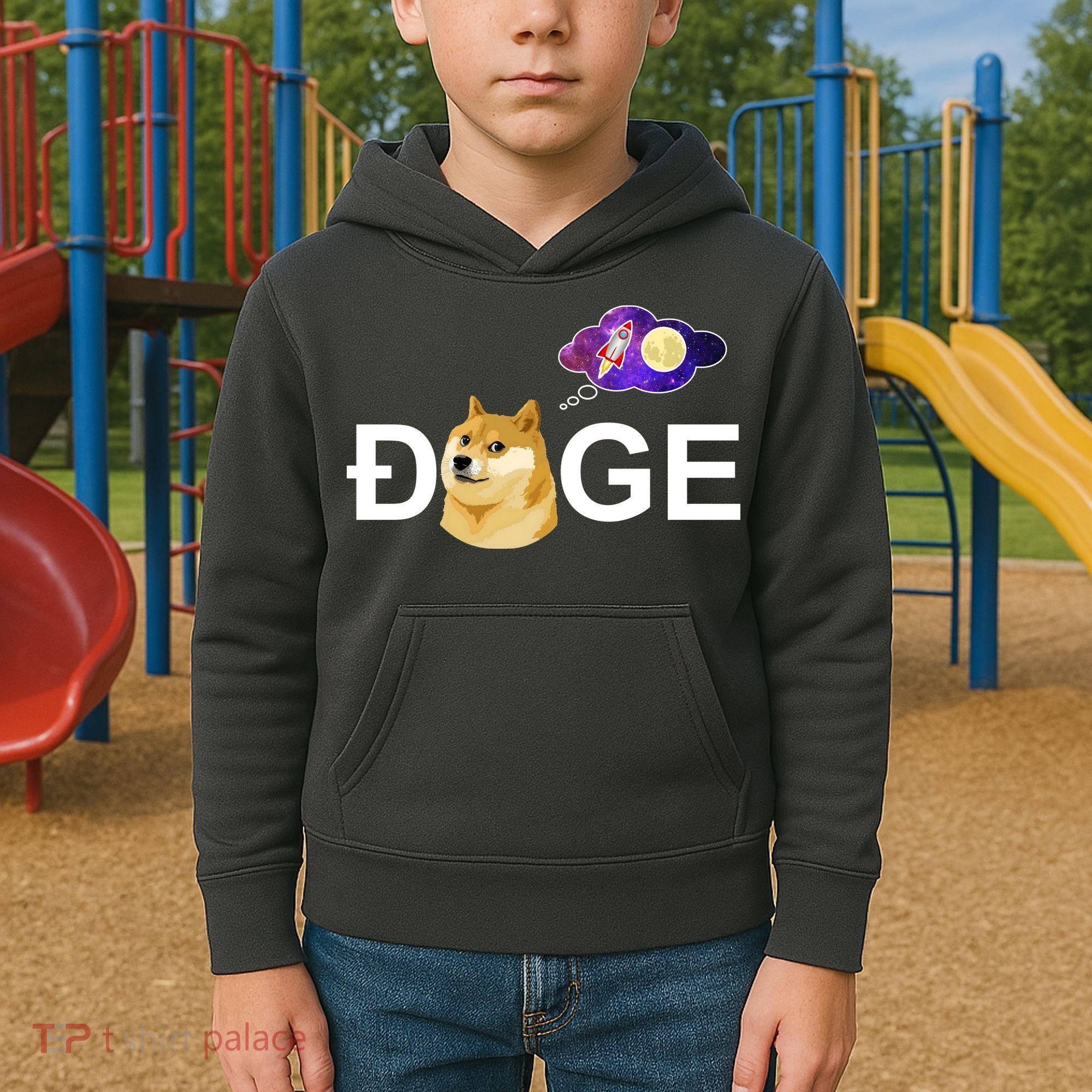 Doge To The Moon Galaxy Cryptocurrency Kids Hoodie