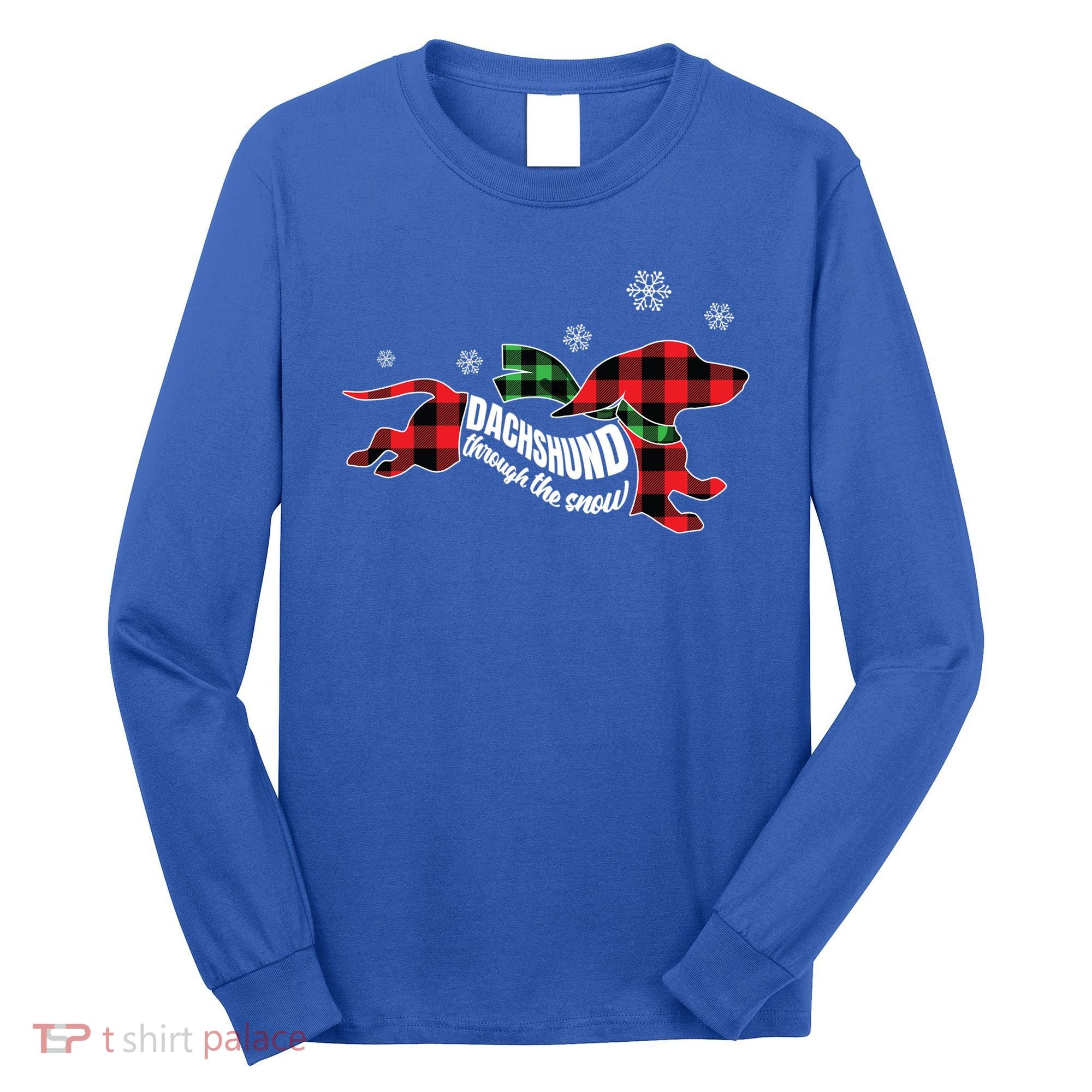 Dachshund Through The Snow Doxie Dog Plaid Christmas Gift Long Sleeve Shirt