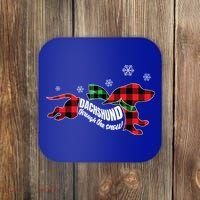 Dachshund Through The Snow Doxie Dog Plaid Christmas Gift Coaster thumb 0
