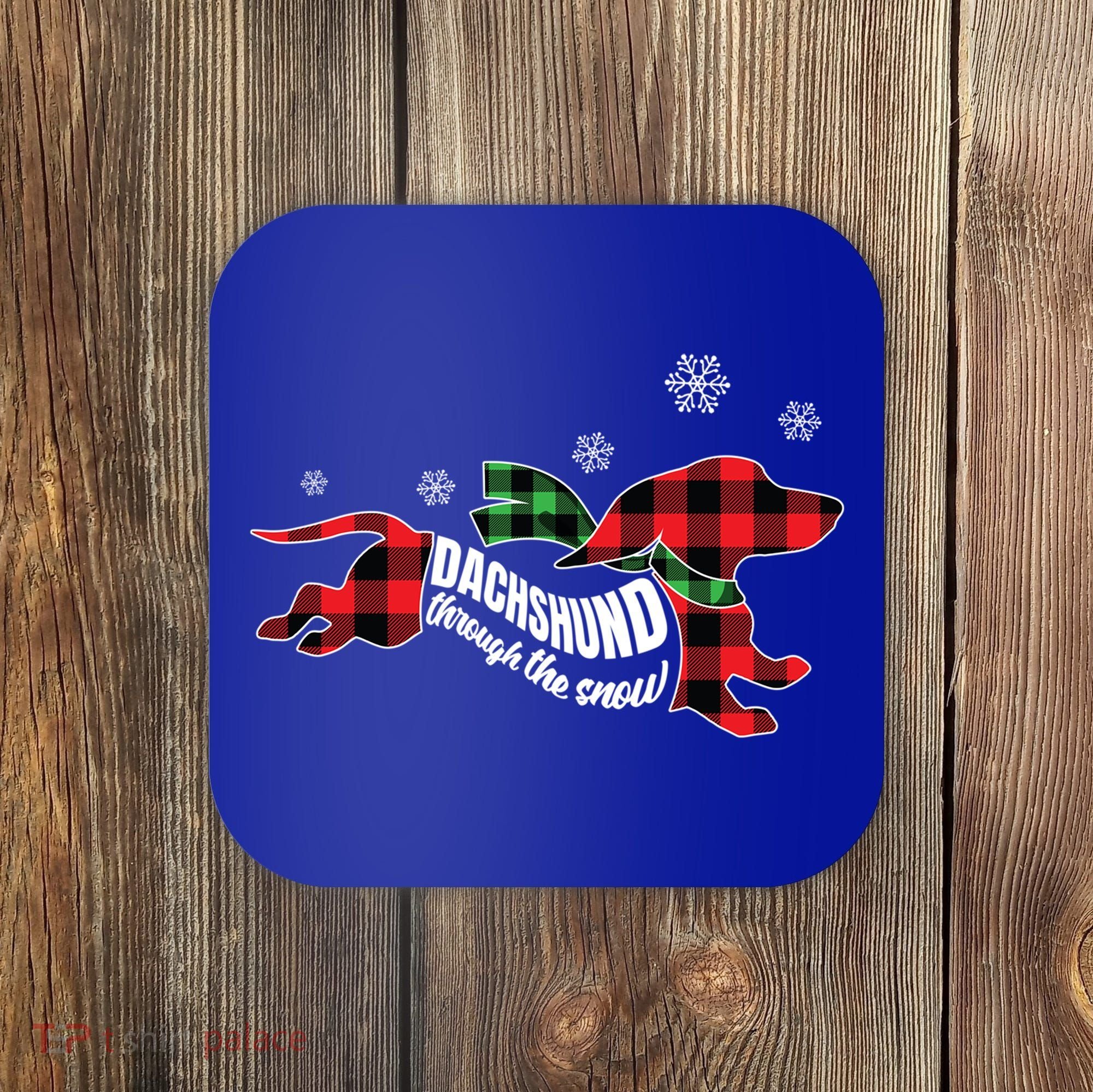 Dachshund Through The Snow Doxie Dog Plaid Christmas Gift Coaster