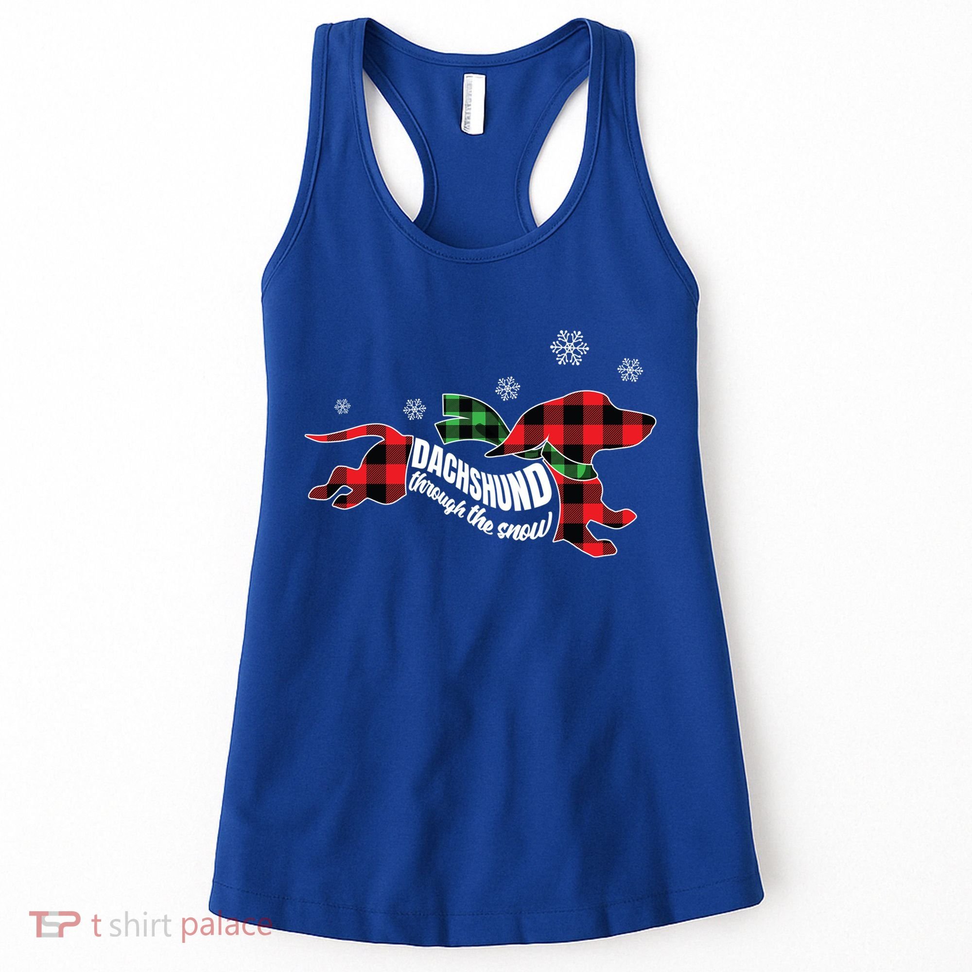Dachshund Through The Snow Doxie Dog Plaid Christmas Gift Women's Tank Top