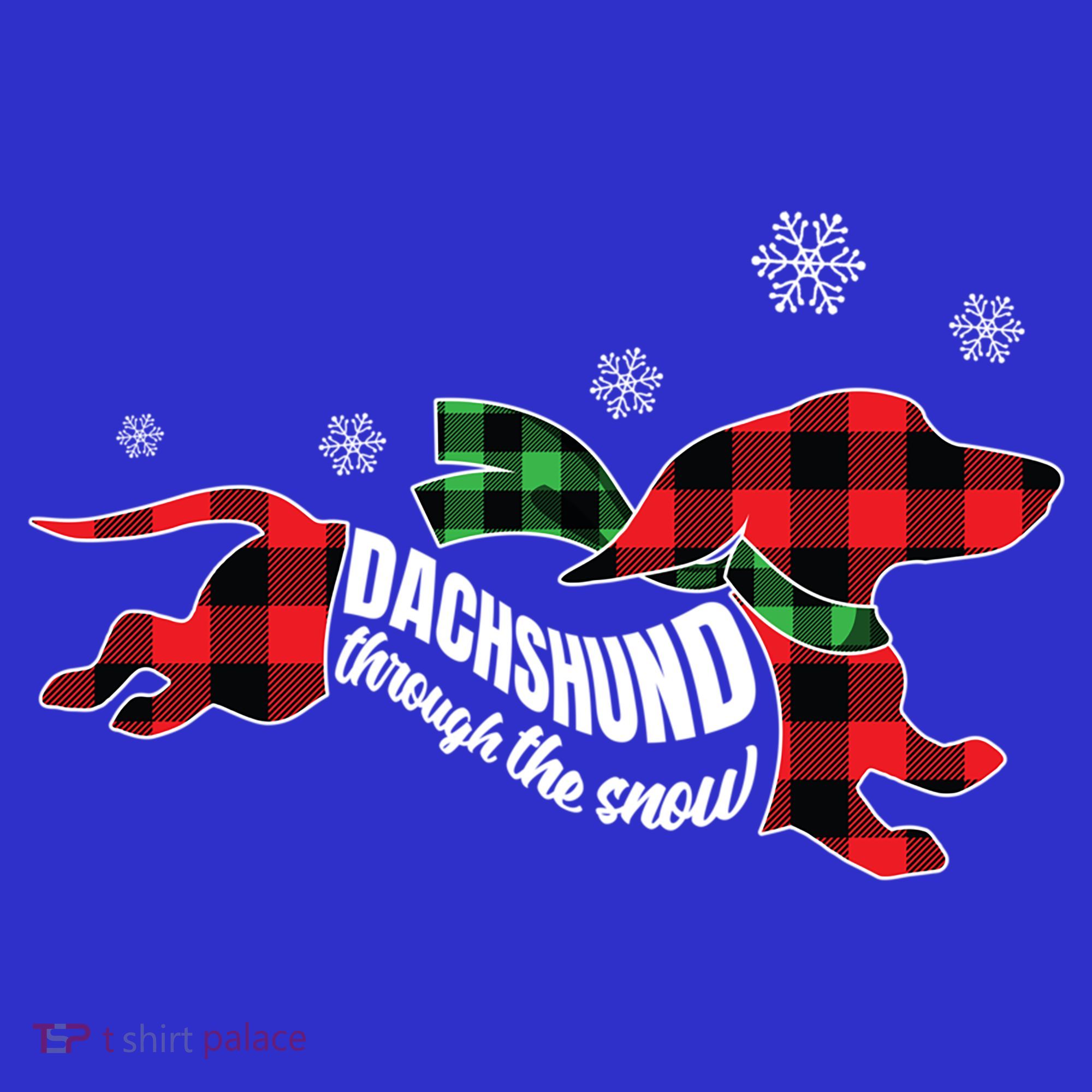 Dachshund Through The Snow Doxie Dog Plaid Christmas Gift Kids Long Sleeve Shirt