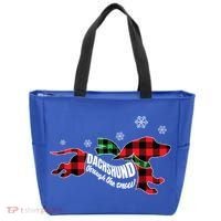 Dachshund Through The Snow Doxie Dog Plaid Christmas Gift Tote Bag thumb 0