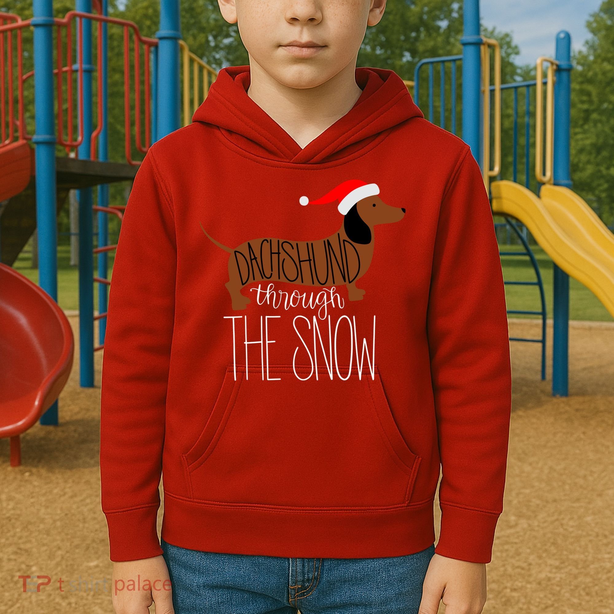 Dachshund Through The Snow Kids Hoodie