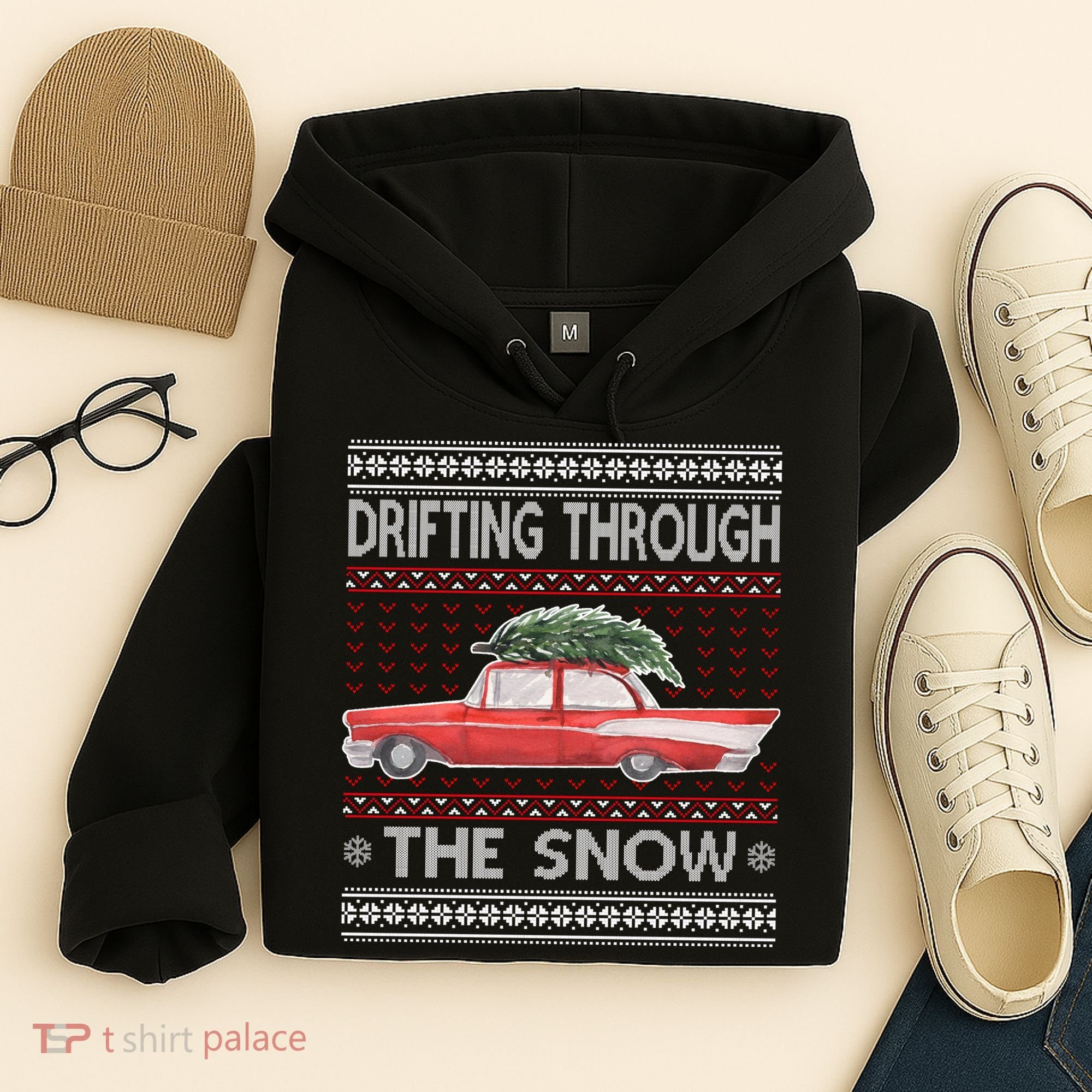 Drifting Through The Snow Ugly Christmas Sweater Hoodie