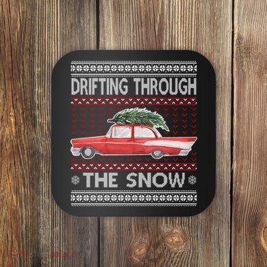 Drifting Through The Snow Ugly Christmas Sweater Coaster