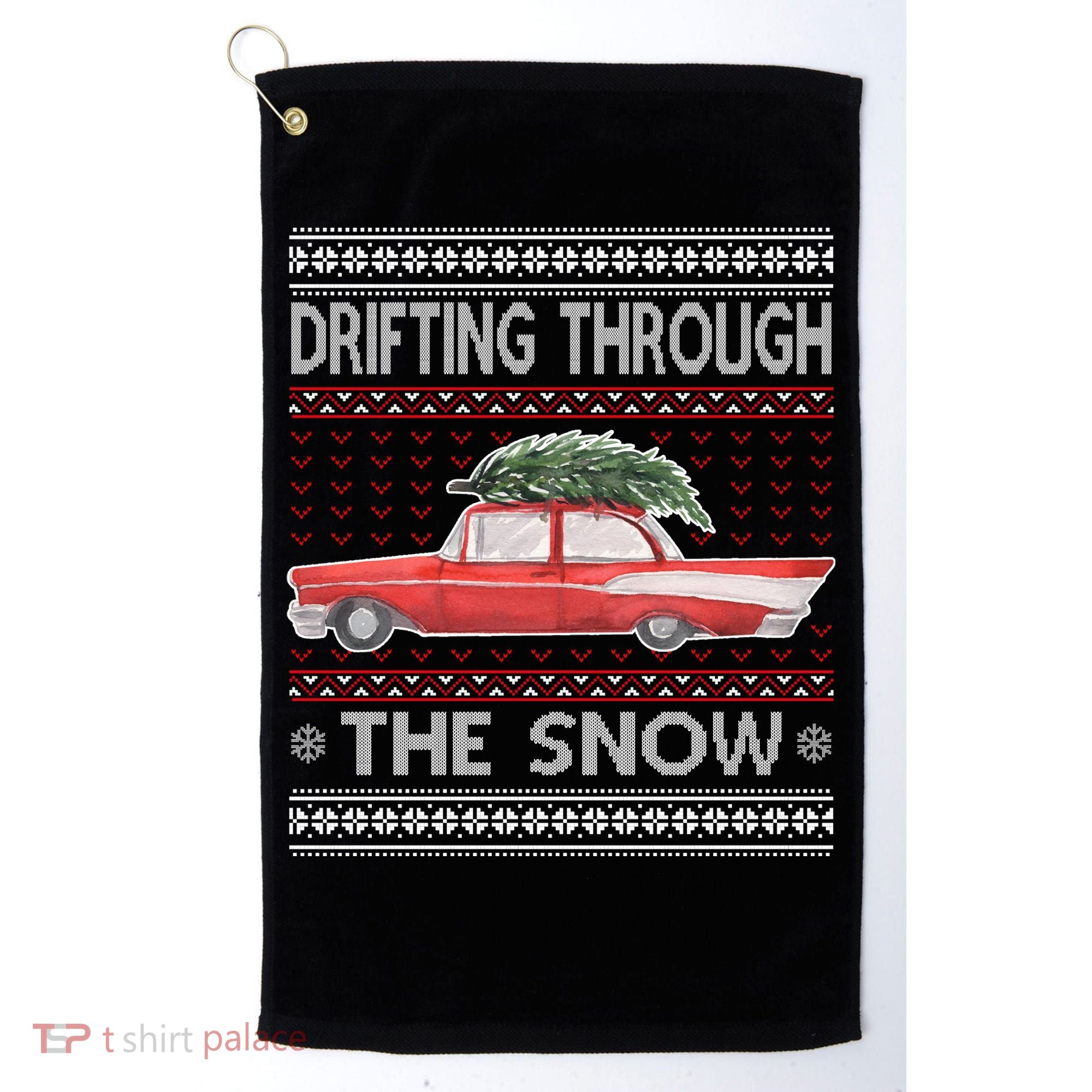 Drifting Through The Snow Ugly Christmas Sweater Golf Towel