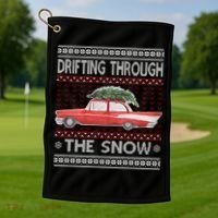 Drifting Through The Snow Ugly Christmas Sweater Golf Towel thumb 1