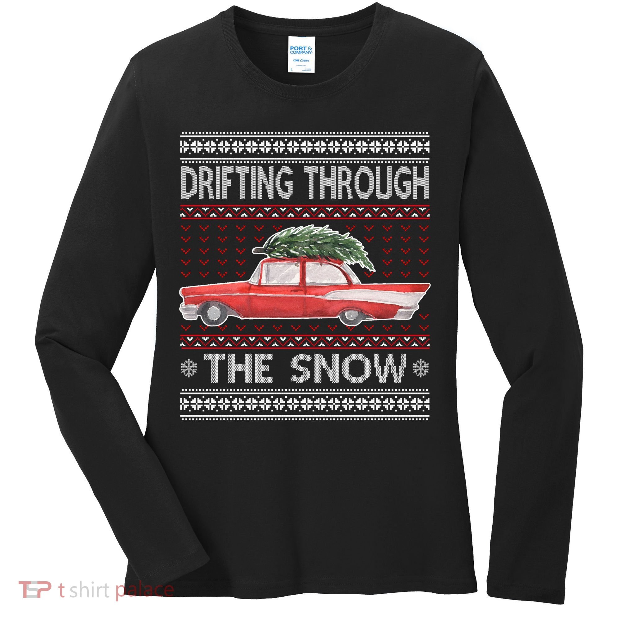 Drifting Through The Snow Ugly Christmas Sweater Women's Long Sleeve Shirt