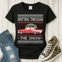 Drifting Through The Snow Ugly Christmas Sweater Women's T-Shirt thumb 3