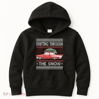 Drifting Through The Snow Ugly Christmas Sweater Kids Hoodie