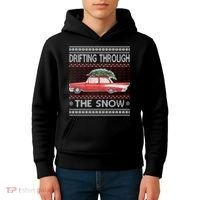 Drifting Through The Snow Ugly Christmas Sweater Kids Hoodie thumb 4