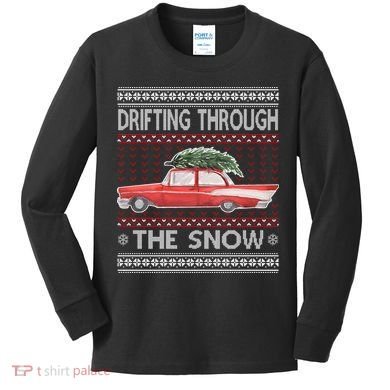 Drifting Through The Snow Ugly Christmas Sweater Kids Long Sleeve Shirt