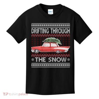 Drifting Through The Snow Ugly Christmas Sweater Kids T-Shirt