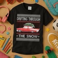 Drifting Through The Snow Ugly Christmas Sweater Kids T-Shirt thumb 3