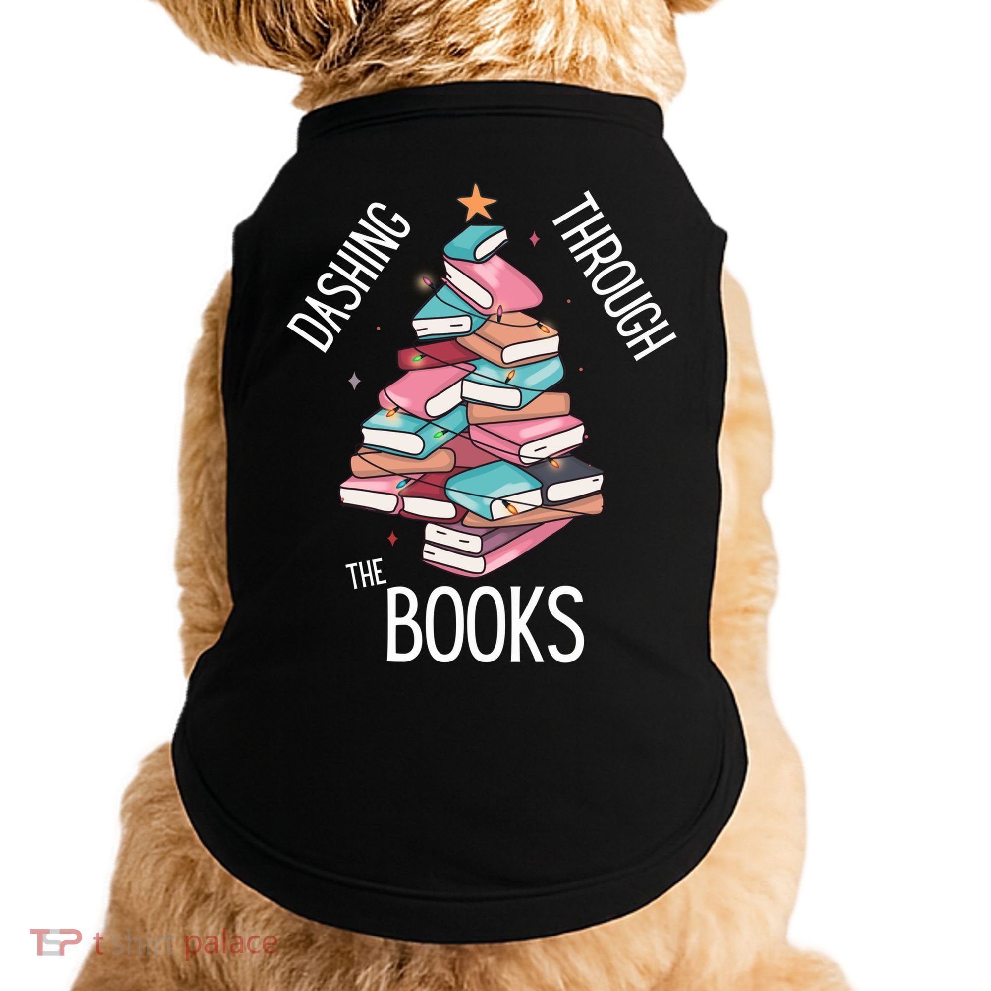 Dashing Through The Books Lover Christmas Tree Xmas Bookish Gift Doggie Tank