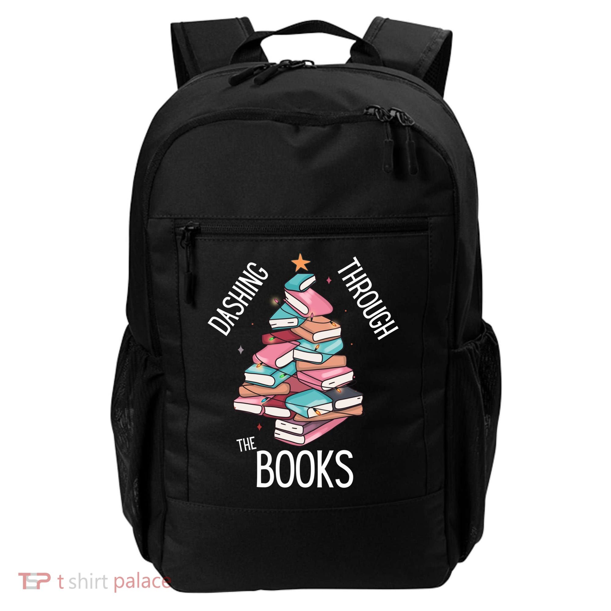 Dashing Through The Books Lover Christmas Tree Xmas Bookish Gift Backpack