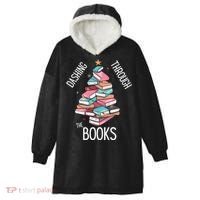 Dashing Through The Books Lover Christmas Tree Xmas Bookish Gift Hooded Wearable Blanket thumb 0