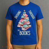 Dashing Through The Books Lover Christmas Tree Xmas Bookish Gift T-Shirt thumb 3
