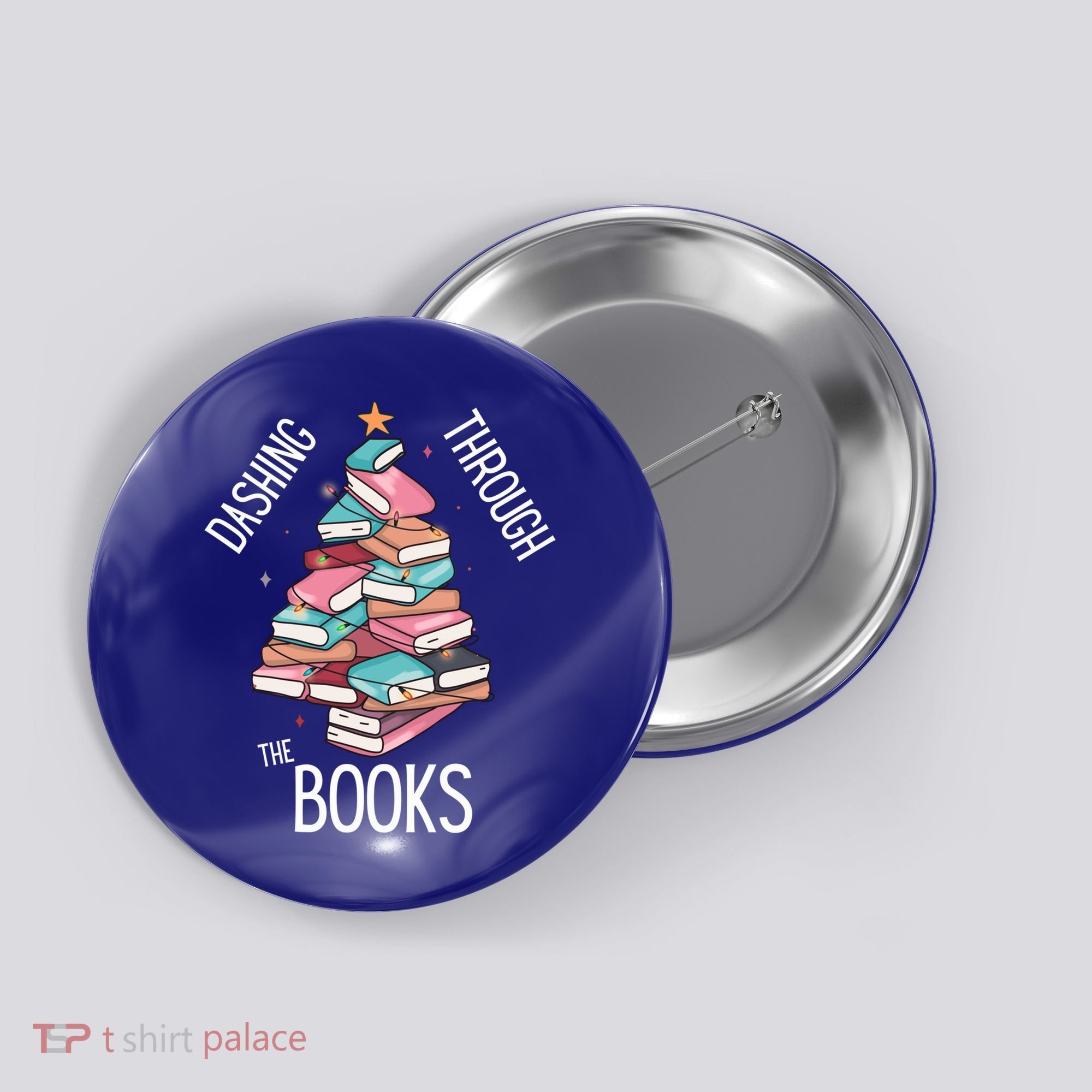 Dashing Through The Books Lover Christmas Tree Xmas Bookish Gift Button