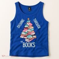 Dashing Through The Books Lover Christmas Tree Xmas Bookish Gift Tank Top thumb 2