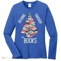 Dashing Through The Books Lover Christmas Tree Xmas Bookish Gift Women's Long Sleeve Shirt thumb 0