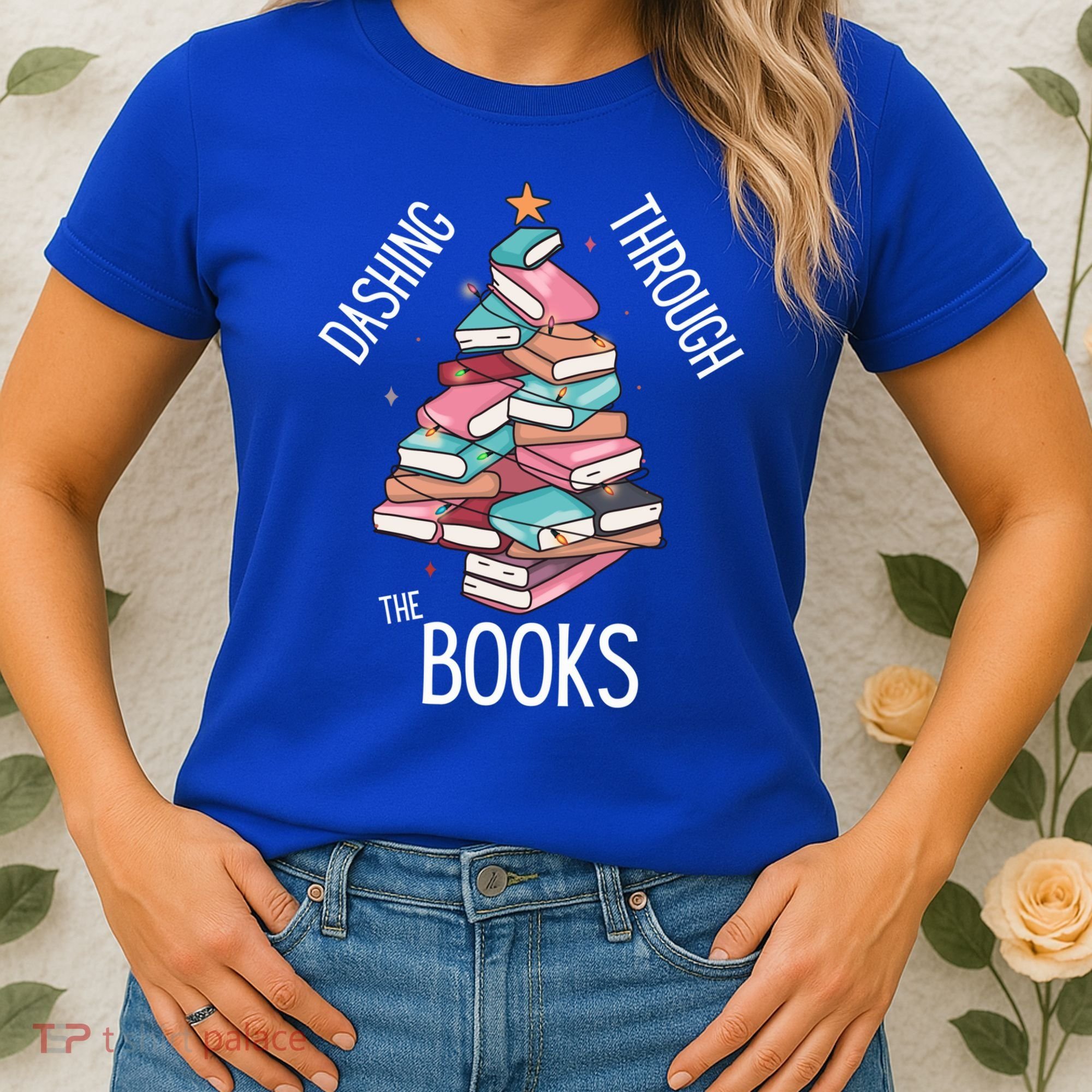 Dashing Through The Books Lover Christmas Tree Xmas Bookish Gift Women's T-Shirt