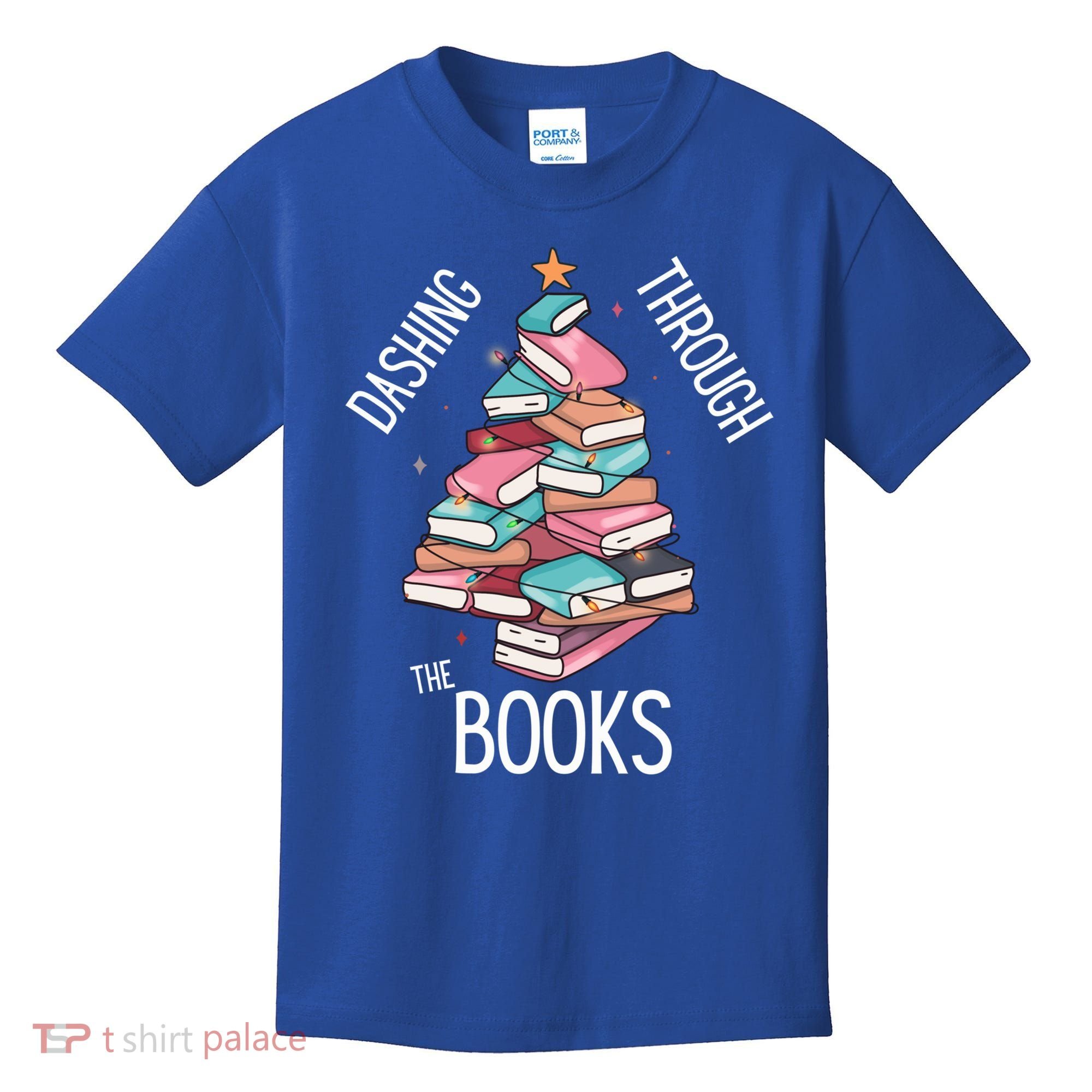 Dashing Through The Books Lover Christmas Tree Xmas Bookish Gift Kids T-Shirt
