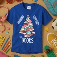 Dashing Through The Books Lover Christmas Tree Xmas Bookish Gift Kids T-Shirt thumb 3