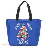 Dashing Through The Books Lover Christmas Tree Xmas Bookish Gift Tote Bag thumb 0