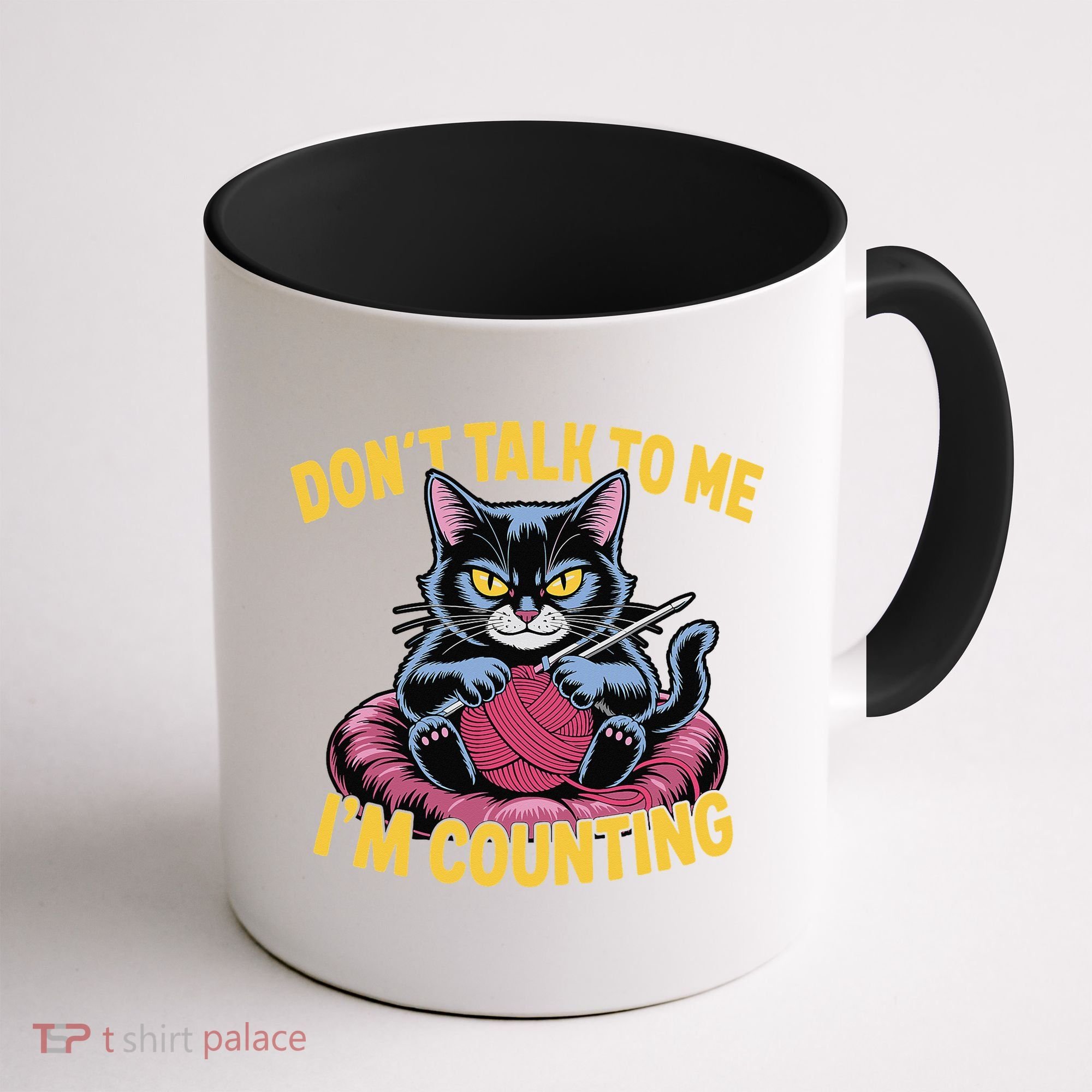 Dont Talk To Me Im Counting Knitting Cat Funny Cat Knits Coffee Mug