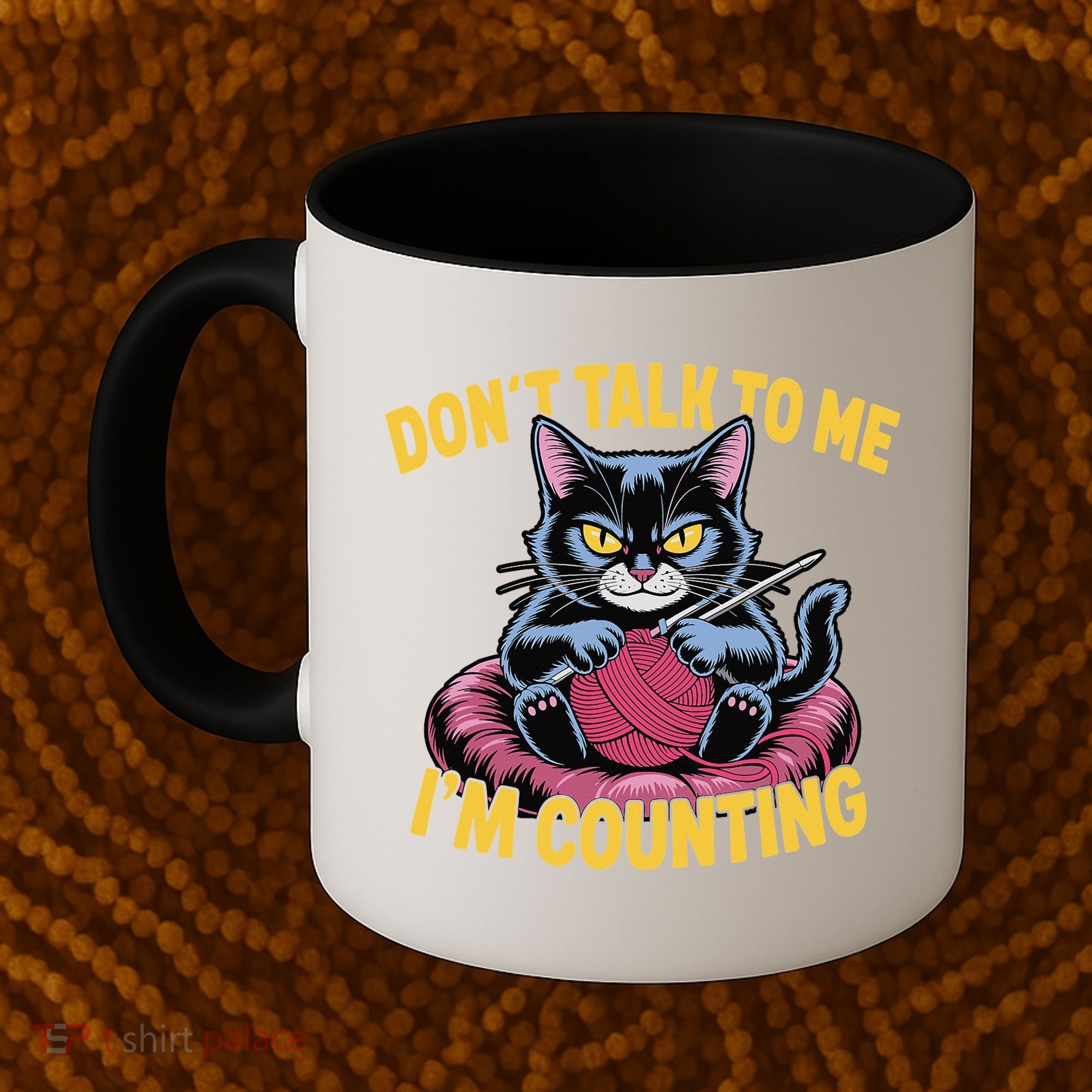 Dont Talk To Me Im Counting Knitting Cat Funny Cat Knits Coffee Mug