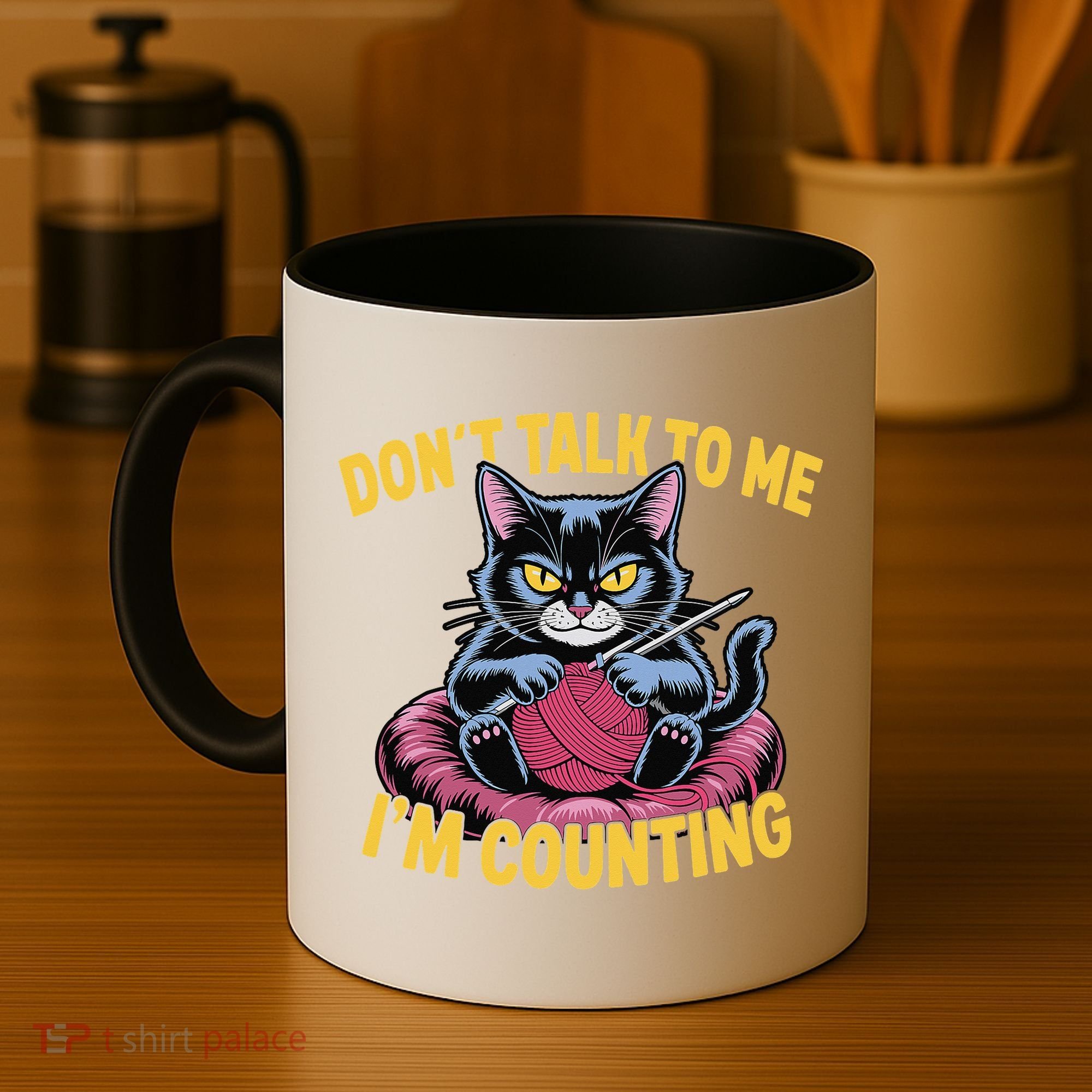 Dont Talk To Me Im Counting Knitting Cat Funny Cat Knits Coffee Mug