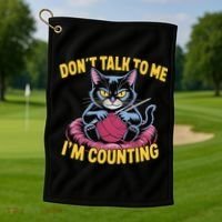Dont Talk To Me Im Counting Knitting Cat Funny Cat Knits Golf Towel thumb 1