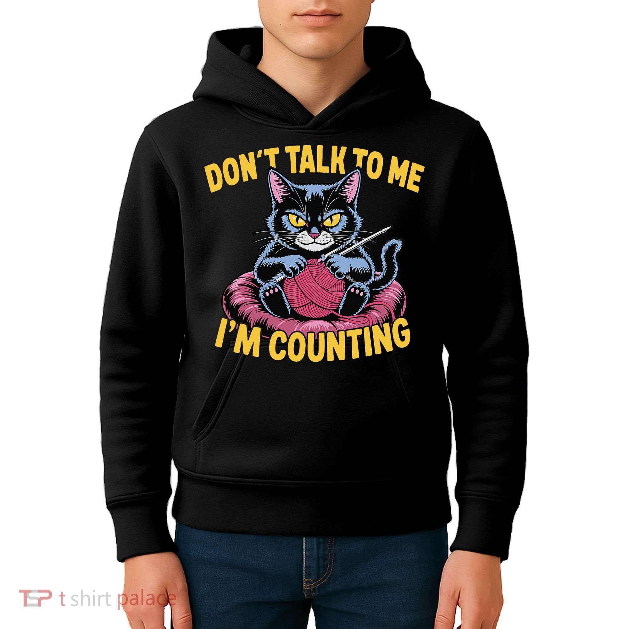 Dont Talk To Me Im Counting Knitting Cat Funny Cat Knits Kids Hoodie
