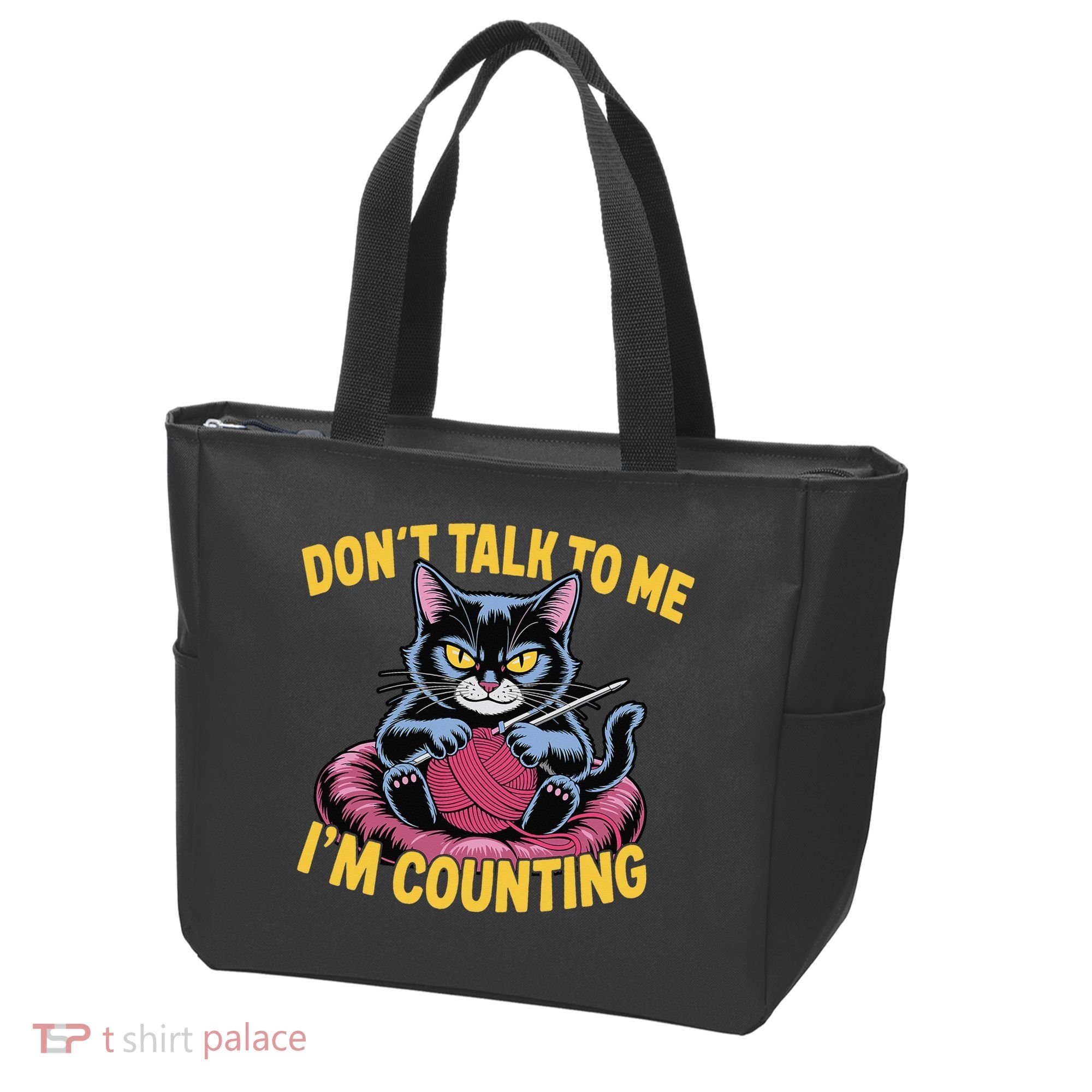 Dont Talk To Me Im Counting Knitting Cat Funny Cat Knits Tote Bag