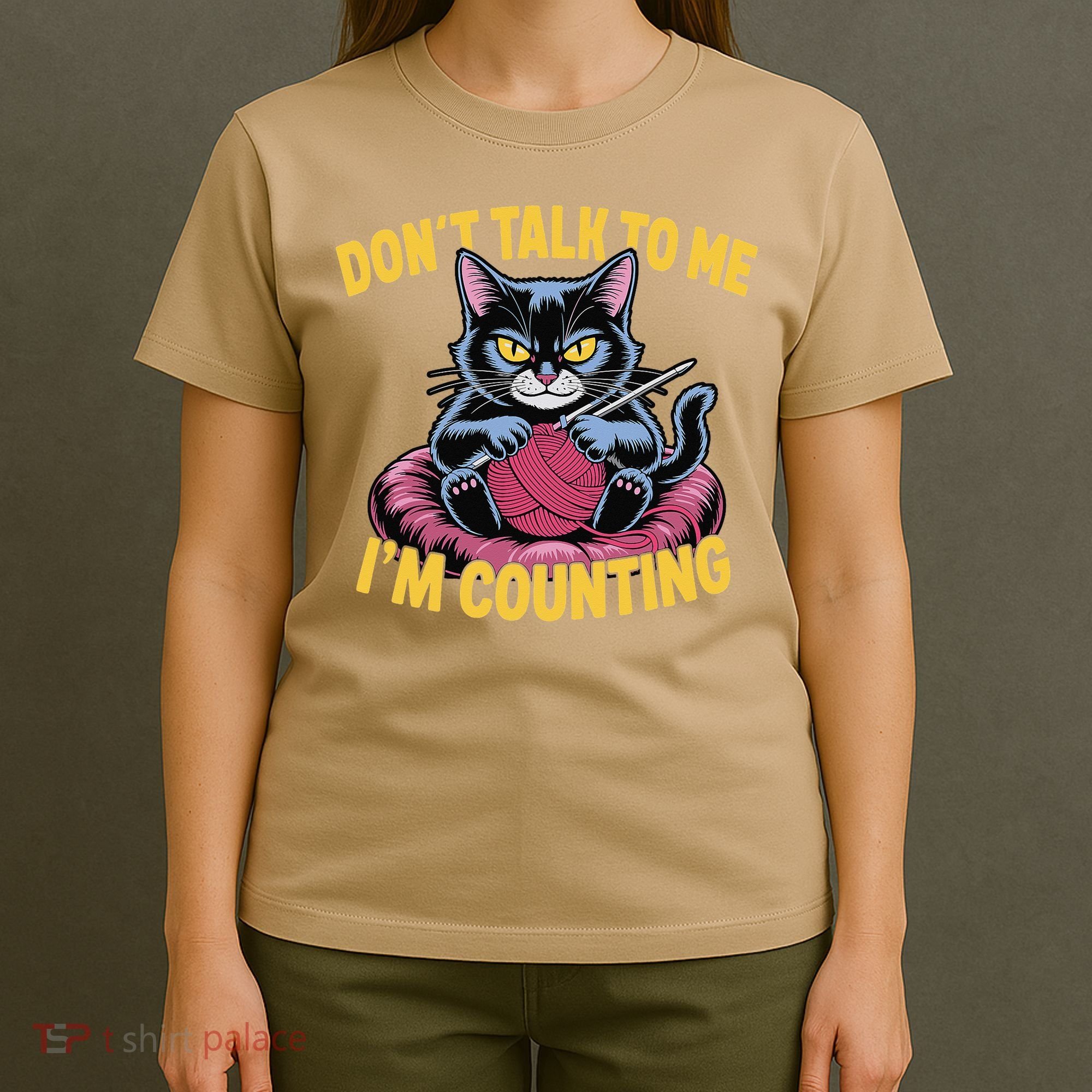 Dont Talk To Me Im Counting Knitting Cat Funny Cat Knits T-Shirt