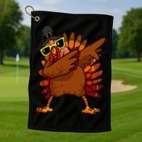 Dabbing Turkey, Thanksgiving Funny Cute Golf Towel thumb 1