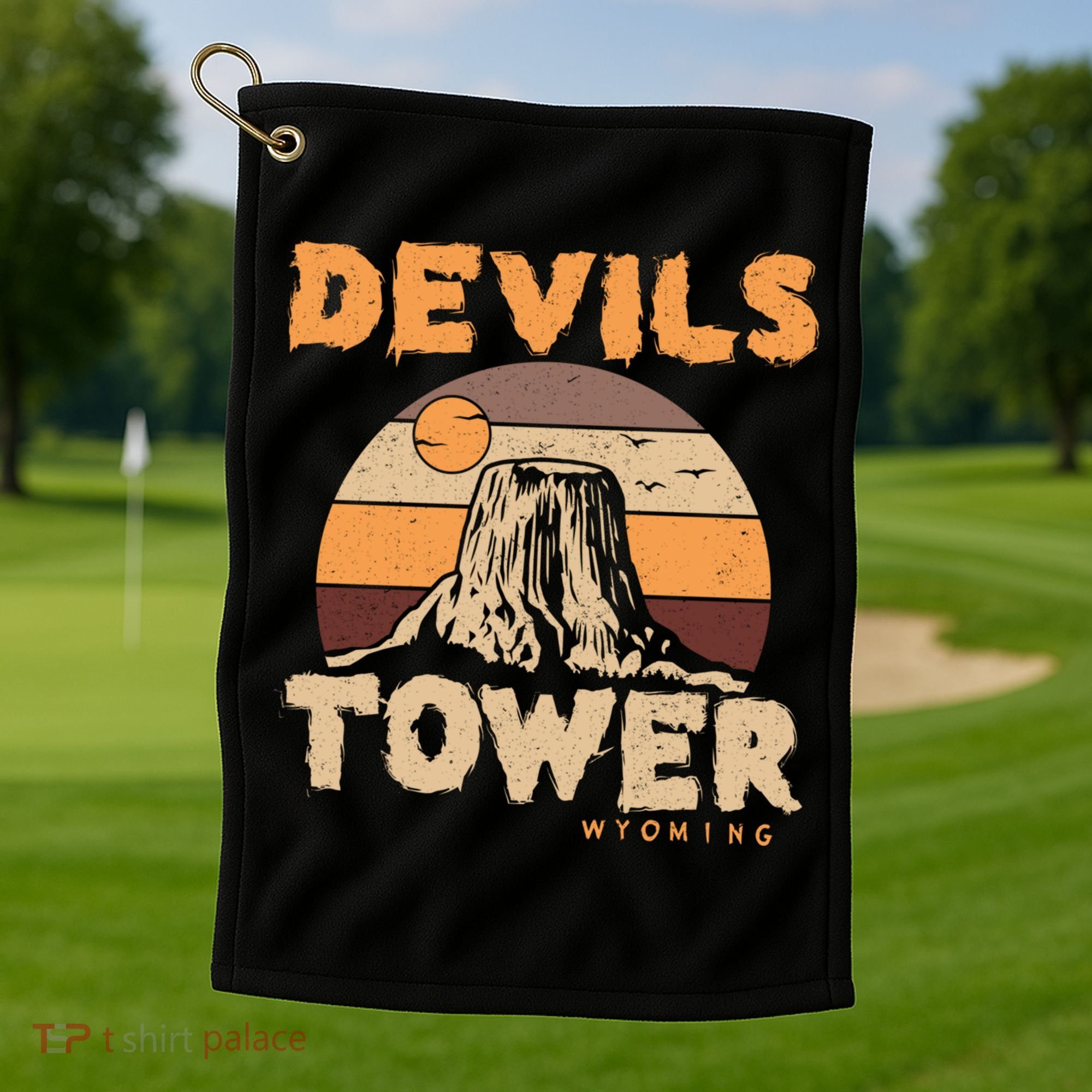 Devil's Tower Wyoming Hiking Camping Mountains Meaningful Gift Golf Towel