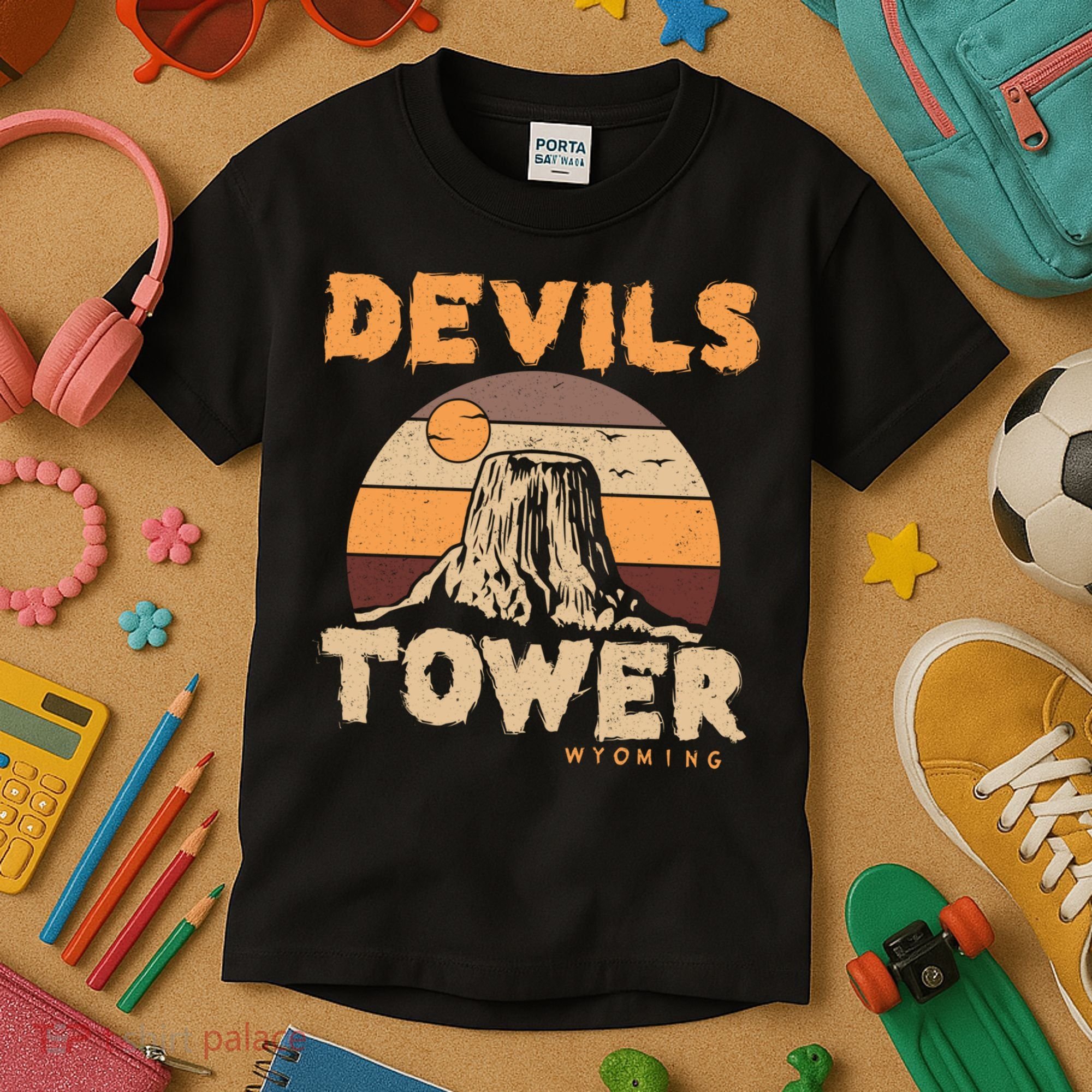 Devil's Tower Wyoming Hiking Camping Mountains Meaningful Gift Kids T-Shirt