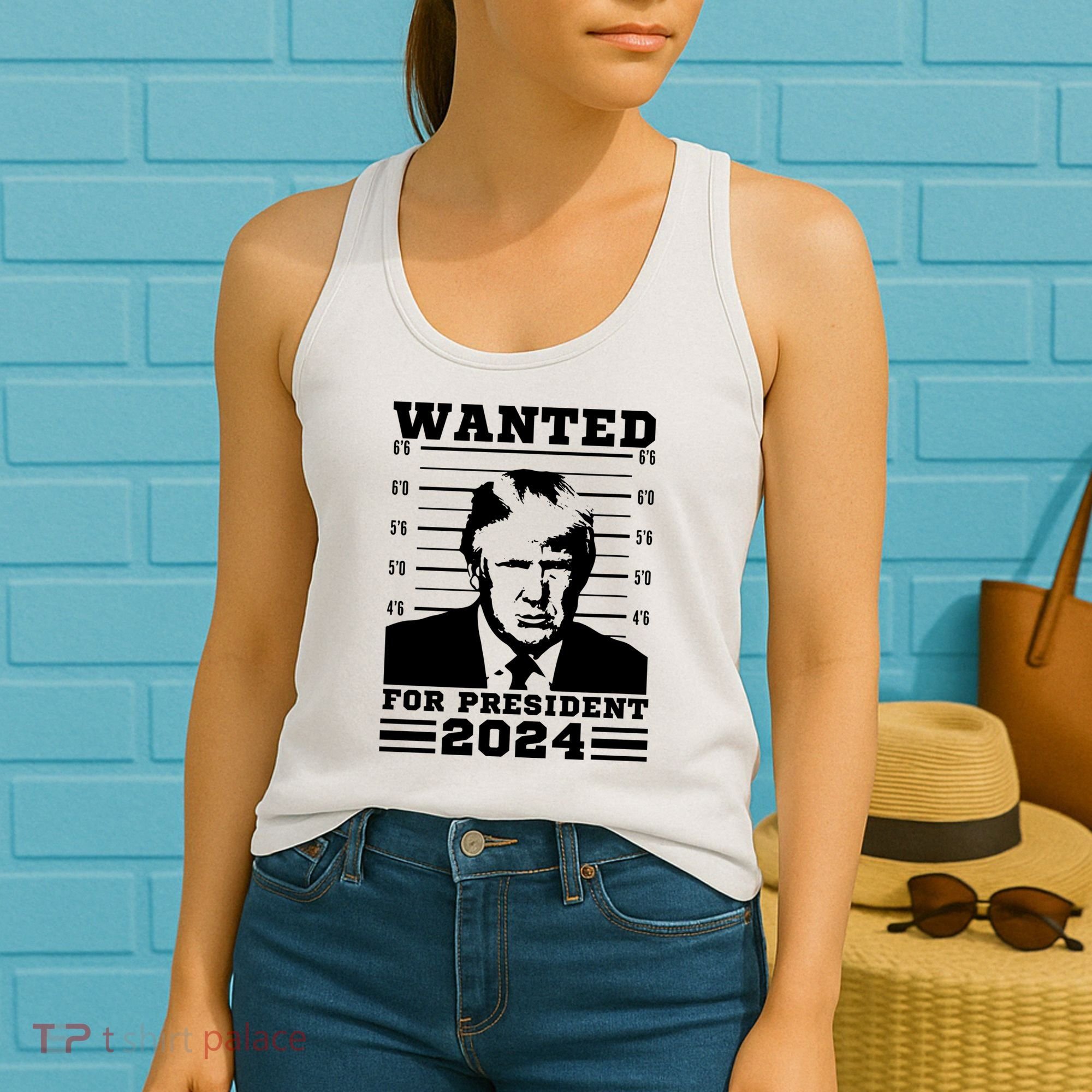 Donald Trump Wanted For President 2024 President Trump Mugshot. Women's Tank Top